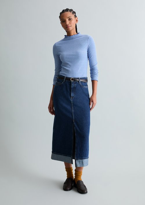 Ribbed longsleeve slim — Medium Blue