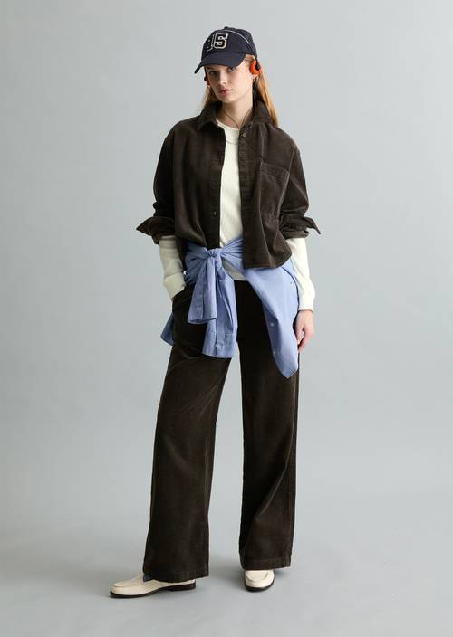 Corduroy blouse loose Black Espresso in front view