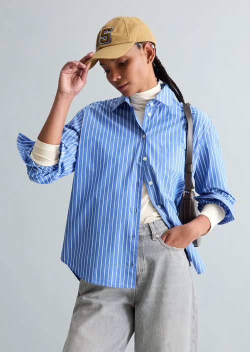 Marc O'Polo Regular gestreepte blouse, Dames, blauw, L, 100% Katoen