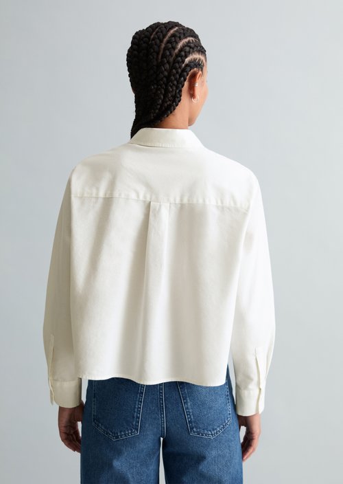 Cropped oxford blouse — Silky White