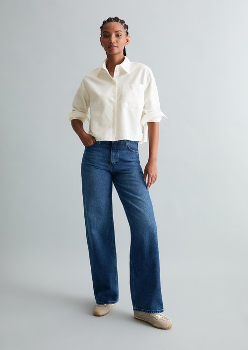 Cropped oxford blouse — Silky White