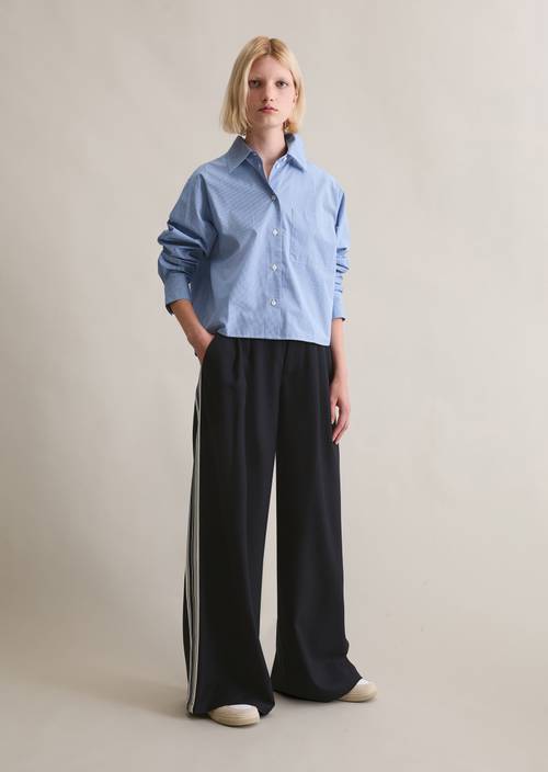Check blouse relaxed cropped Dark Blue in front view