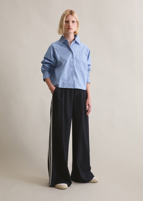 Check blouse relaxed cropped — Dark Blue