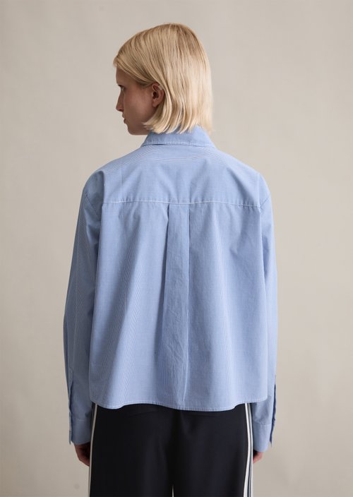 Check blouse relaxed cropped — Dark Blue