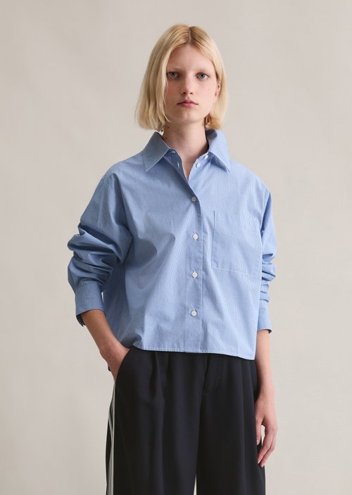 Check blouse relaxed cropped — Dark Blue