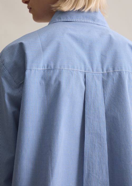 Check blouse relaxed cropped Dark Blue in detail view