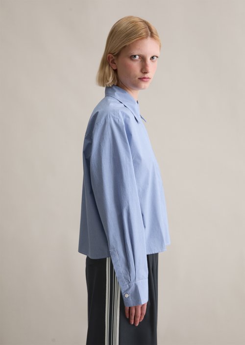 Check blouse relaxed cropped — Dark Blue