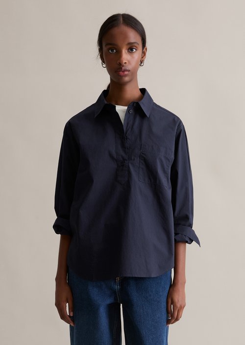 Relaxed polo-style blouse — Blue Depths