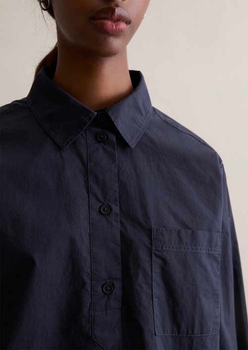 Relaxed polo-style blouse — Blue Depths