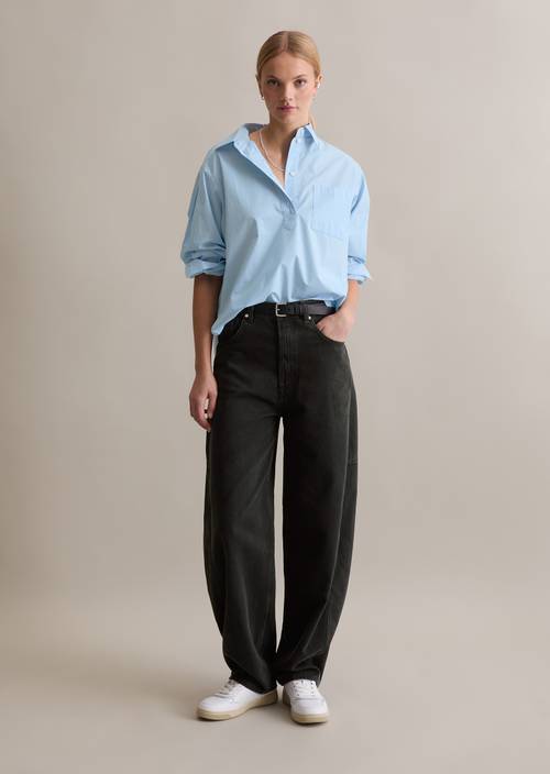 Relaxed polo-style blouse Blue Dusk in front view