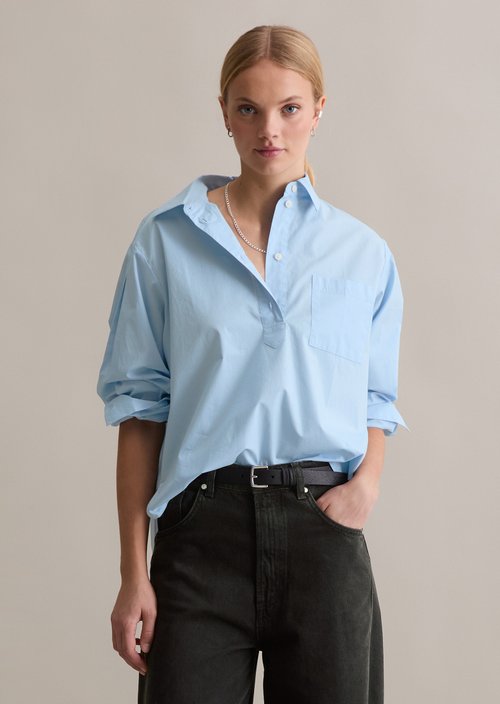 Relaxed polo-style blouse — Blue Dusk
