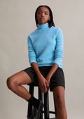 crepuscule 24AW Mohair polo Neck ブルー Turtleneck sweater slim made from a soft virgin wool/viscose blend