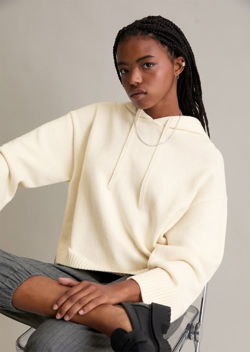 Relaxed knit hoodie — White Blush