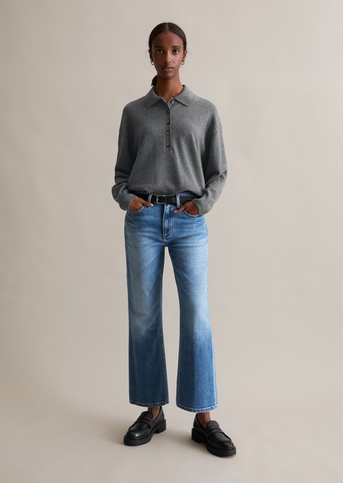 Relaxed knit polo — Asphalt Melange