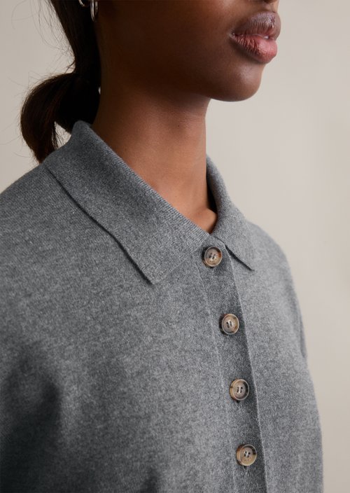 Relaxed knit polo — Asphalt Melange
