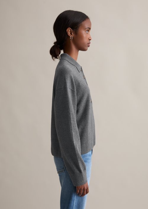 Relaxed knit polo — Asphalt Melange