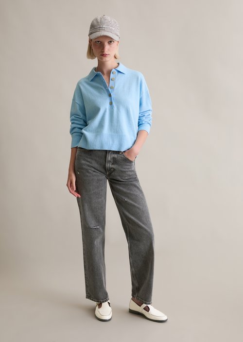 Relaxed knit polo — Light Blue Melange
