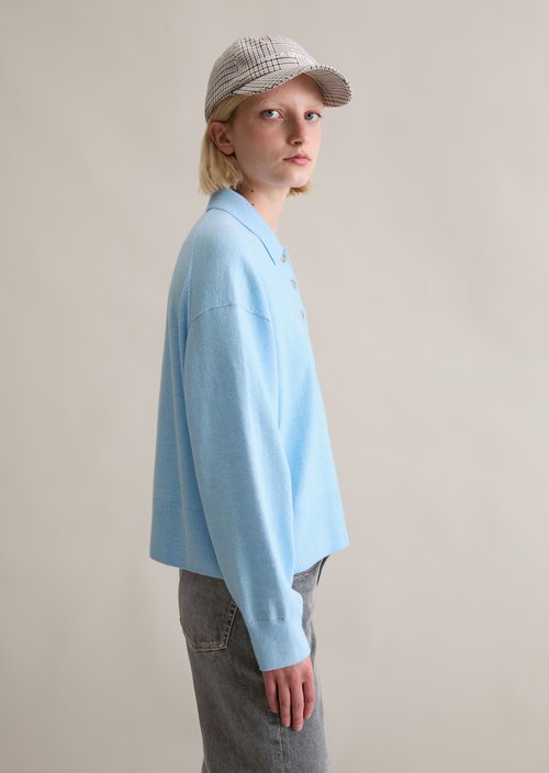 Relaxed knit polo — Light Blue Melange