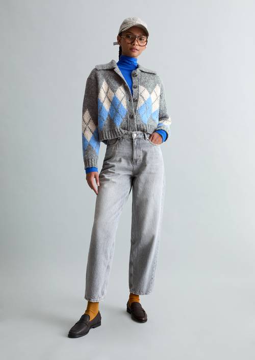 Jacquard-Cardigan cropped Medium Grey in Frontalansicht