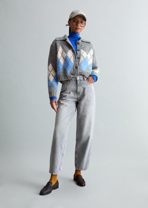 Jacquard cardigan cropped — Medium Grey