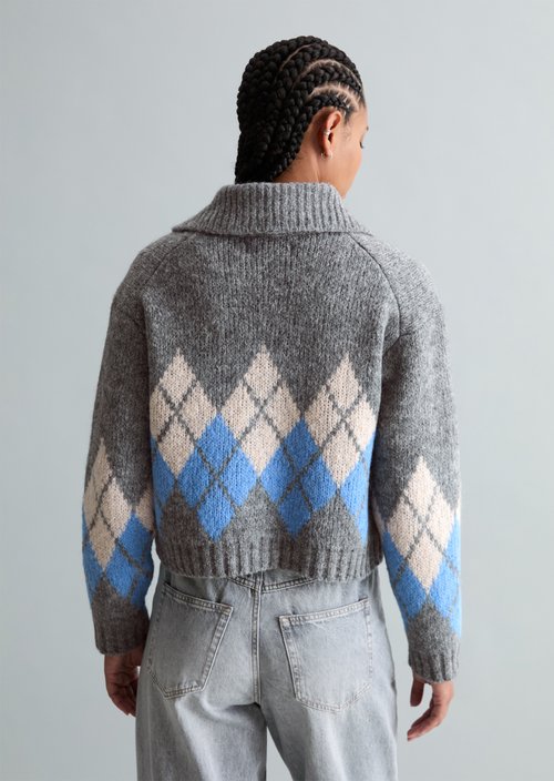 Jacquard cardigan cropped — Medium Grey