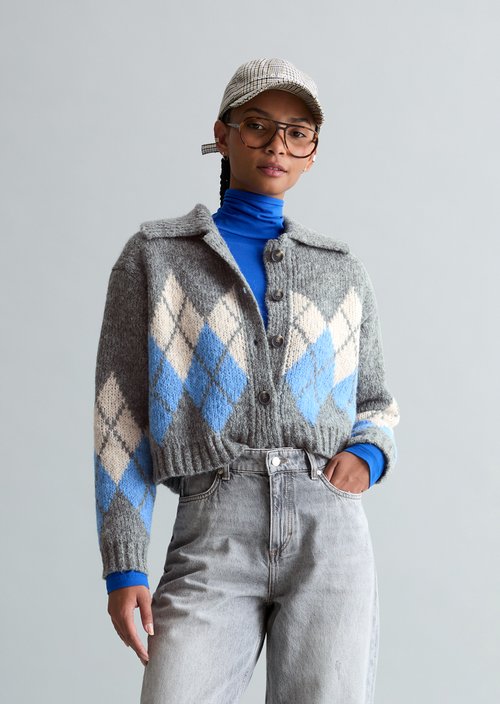 Jacquard cardigan cropped — Medium Grey