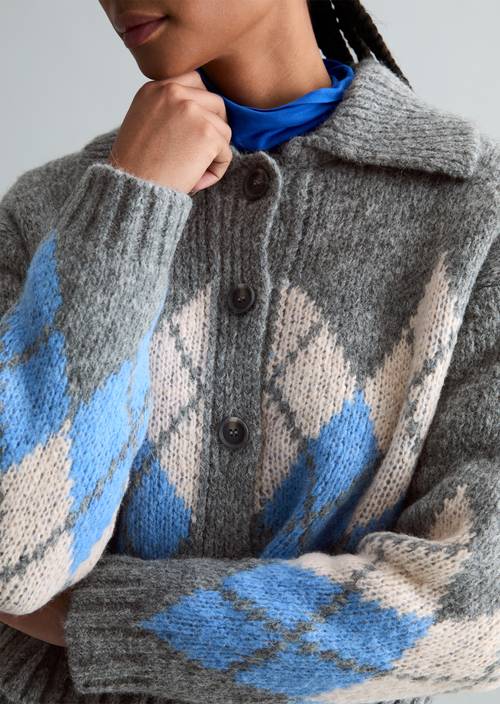 Jacquard-Cardigan cropped Medium Grey in Detailansicht