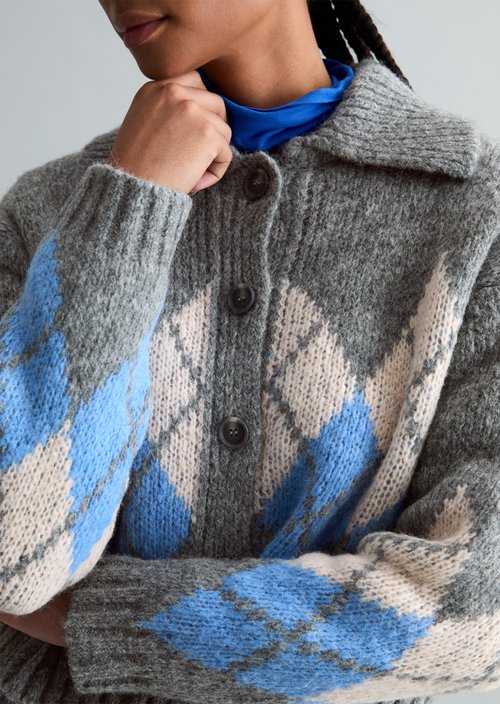 Jacquard cardigan cropped — Medium Grey