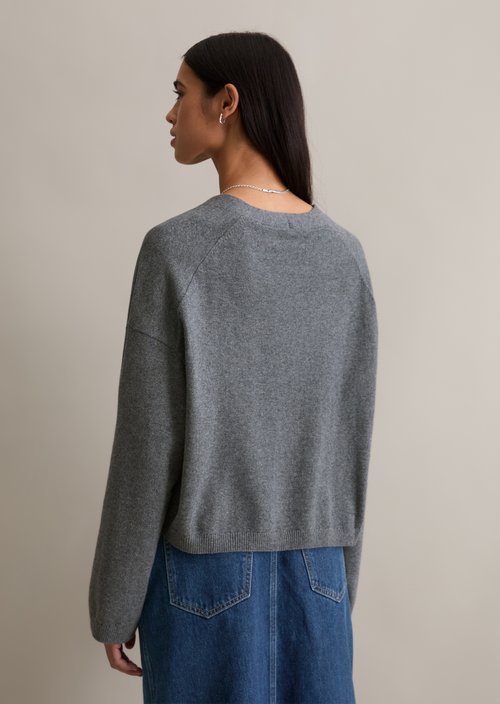 V-neck cardigan relaxed — Asphalt Melange