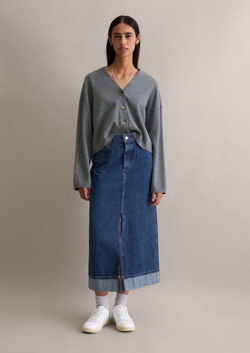 V-neck cardigan relaxed — Asphalt Melange