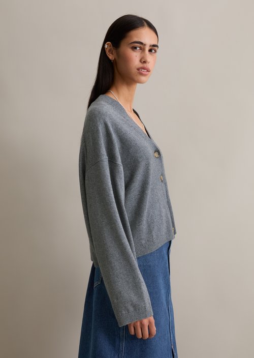 V-neck cardigan relaxed — Asphalt Melange