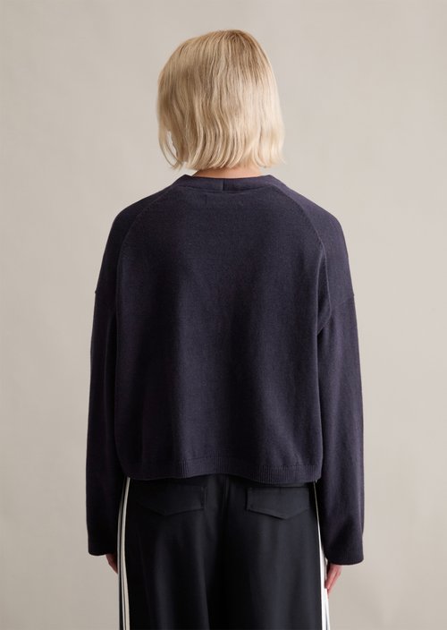 V-neck cardigan relaxed — Dark Blue Melange