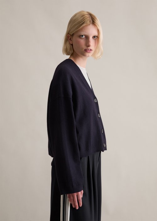 V-neck cardigan relaxed — Dark Blue Melange