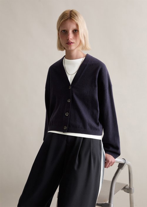 V-neck cardigan relaxed — Dark Blue Melange