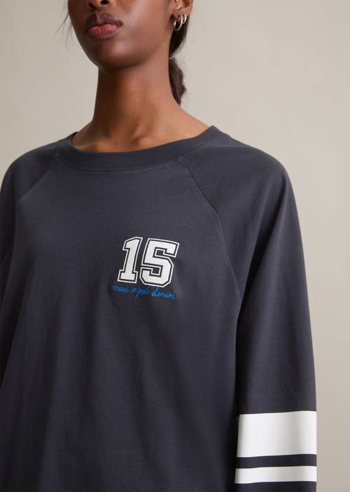 College-style longsleeve relaxed Blue Depths in detail view
