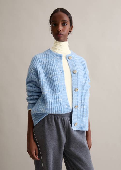 Chunky cardigan cropped Blue Dusk en vue de face