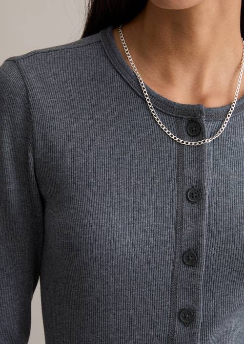 Longsleeve mit Knopfleiste slim Asphalt Melange in Detailansicht