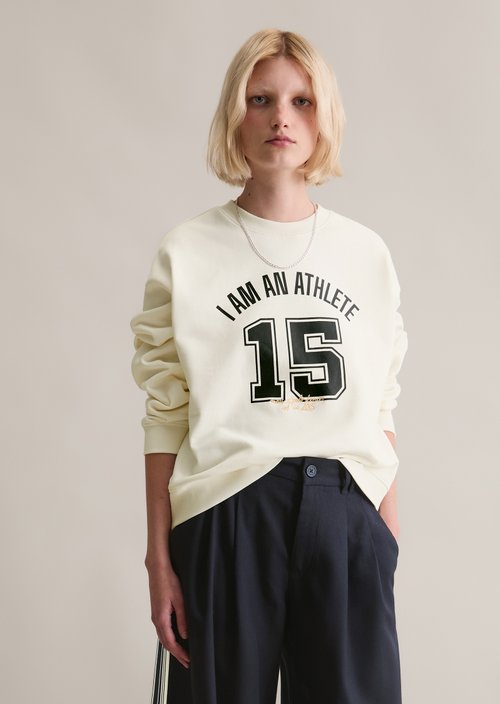 College-style relaxed sweatshirt — Silky White