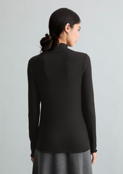 Ribbed longsleeve slim — Black