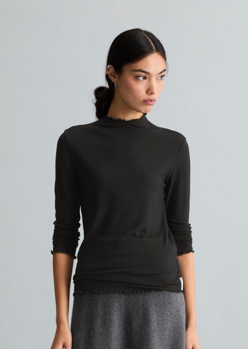 Ribbed longsleeve slim — Black