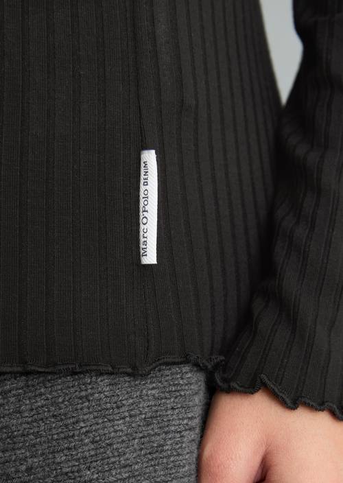 Ripp-Longsleeve slim Black in Detailansicht