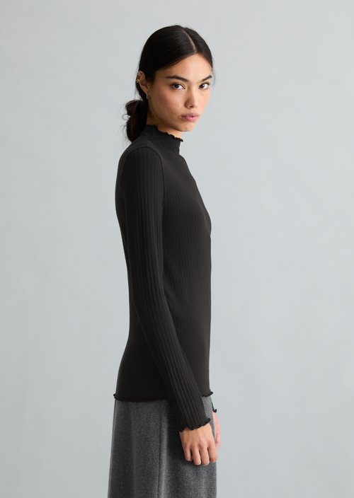 Ribbed longsleeve slim — Black