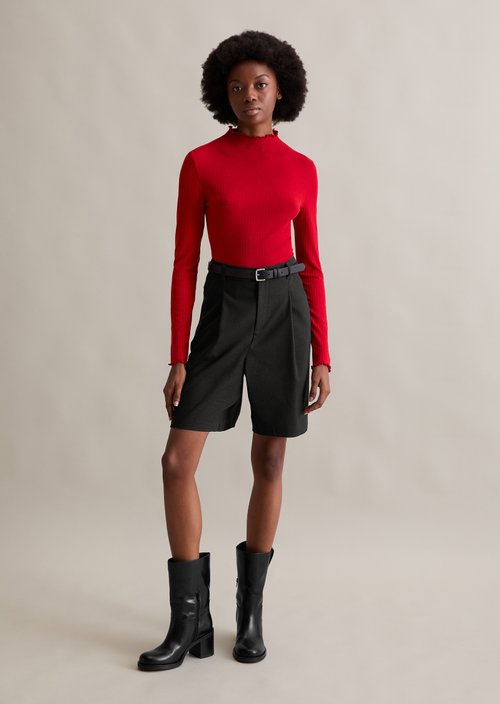 Ribbed longsleeve slim — Red Mulberry