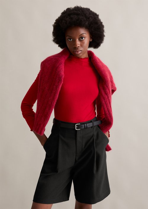 Ribbed longsleeve slim — Red Mulberry