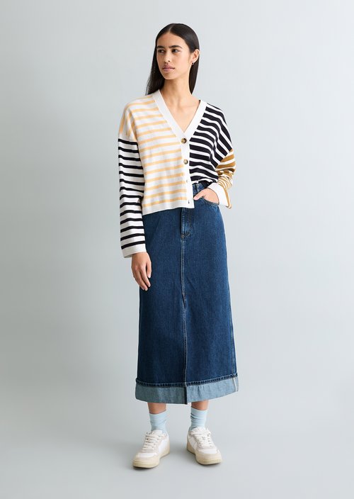 Striped V-neck cardigan relaxed — Offwhite