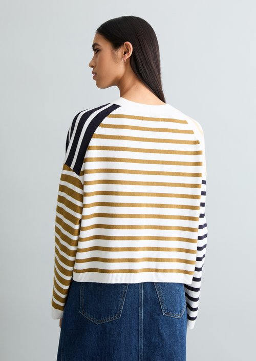 Striped V-neck cardigan relaxed — Offwhite