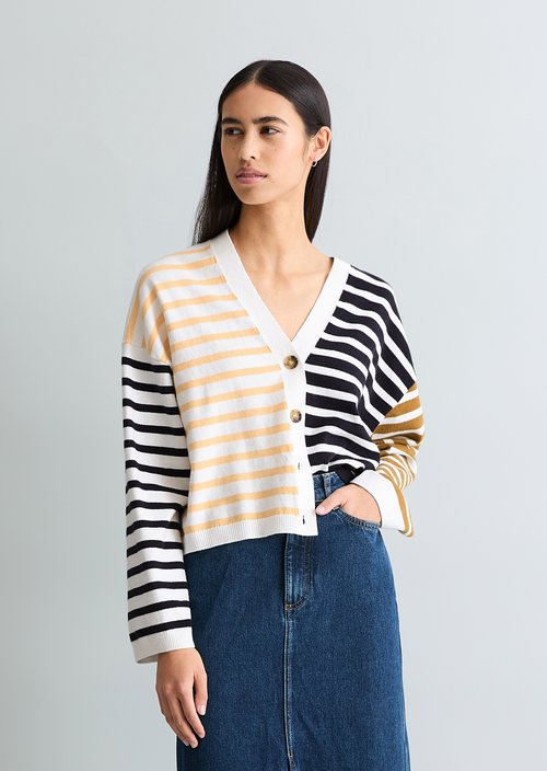 Striped V-neck cardigan relaxed — Offwhite