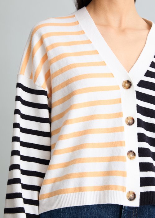 Striped V-neck cardigan relaxed — Offwhite