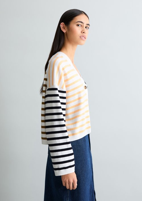 Striped V-neck cardigan relaxed — Offwhite