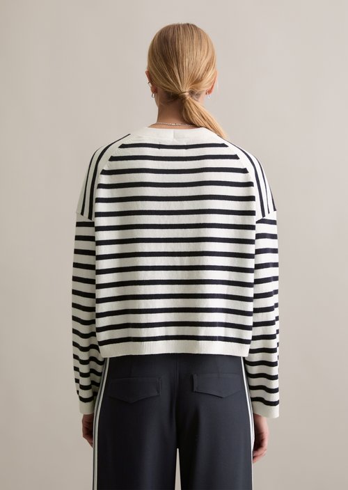 Striped V-neck cardigan relaxed — Dark Blue